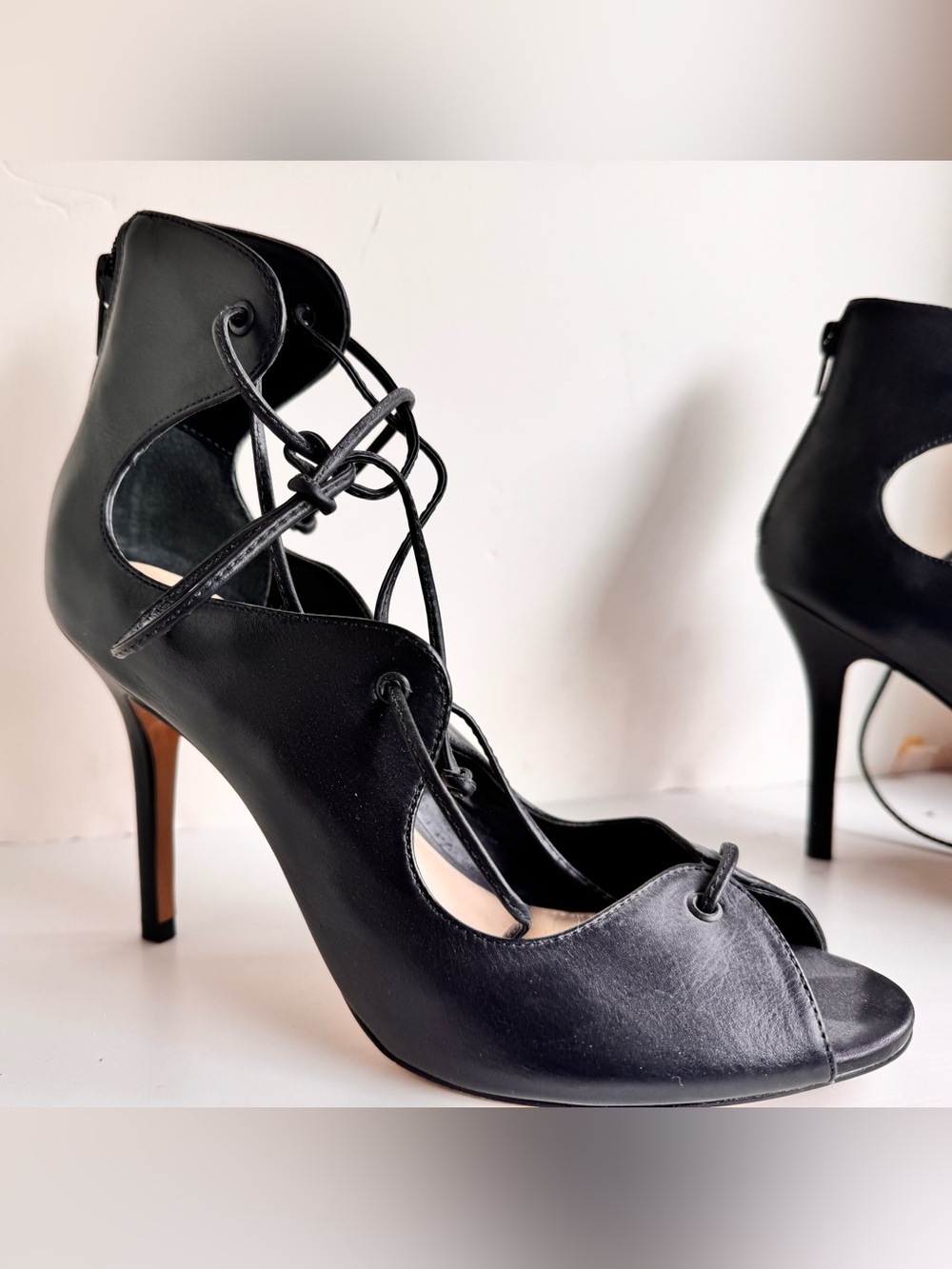 Vince Camuto Black leather Lace-Up Stiletto Heels